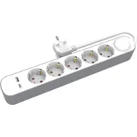 Plastrol Dauerverlängerungskabel mit 3-fach Stecker und Schalter und Buchsen USB A, USB C, 5m, SCHUKO PS-370SWS+USBA+USBC/5 E