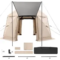 SucceBuy Pop-up-Pavillon 3,6 x 3,6 m, 13-seitiges, kugelförmiges Campingzelt mit abnehmbarem Dach & Tragetasche, 360°-Belüftung und Sonnenschutz, Zelt für 8–10 Personen, Beige