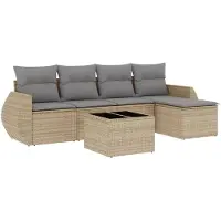 vidaXL 6-tlg. Garten-Sofagarnitur mit Kissen Beige Poly Rattan