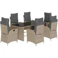 vidaXL 7-tlg. Garten-Essgruppe mit Kissen Hellgrau Poly Rattan