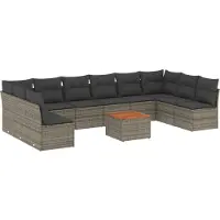 vidaXL 11-tlg. Garten-Sofagarnitur mit Kissen Grau Poly Rattan