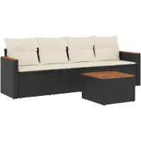 vidaXL 5-tlg. Garten-Sofagarnitur mit Kissen Schwarz Poly Rattan