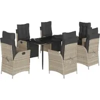 vidaXL 7-tlg. Garten-Essgruppe mit Kissen Hellgrau Poly Rattan