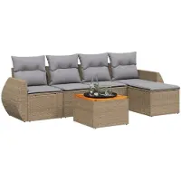 vidaXL 6-tlg. Garten-Sofagarnitur mit Kissen Beige Poly Rattan