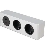 Kalb Material für Möbel kalb | 3-fach Steckdosenleiste, 2x230V Steckdose und USB A/C Anschluss silber