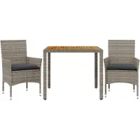 vidaXL 3-tlg. Garten-Essgruppe mit Kissen Grau Poly Rattan Akazie