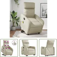 The Living Store Massagesessel mit Aufstehhilfe Creme Kunstleder