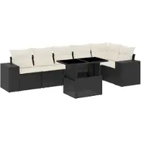 vidaXL 7-tlg. Garten-Sofagarnitur mit Kissen Schwarz Poly Rattan