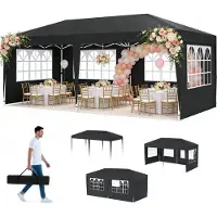 UISEBRT Faltpavillon 3x6 m Faltbar Gartenpavillon wasserdicht UV-Schutz Partyzelt mit Tasche Anthrazit, 6 Seitenwände (4 Fenster, 2 Reißverschluss)