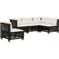 vidaXL 5-tlg. Garten-Sofagarnitur mit Kissen Schwarz Poly Rattan