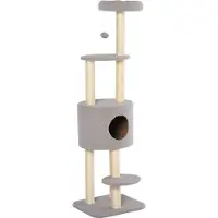 PawHut Kratzbaum mit Kratzbaum, Nischenpfosten aus hochdichtem Plüsch, 45 L x 40 L x 148 H cm, Grau