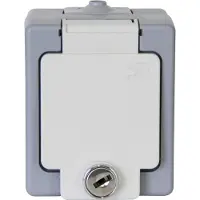Kopp 105648002 STANDARD - Schutzkontakt-Steckdose, Klappdeckel, abschließbar, Farbe: grau