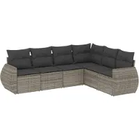 vidaXL 6-tlg. Garten-Sofagarnitur mit Kissen Grau Poly Rattan