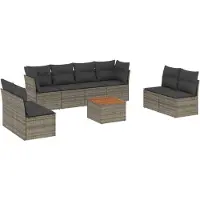 vidaXL 9-tlg. Garten-Sofagarnitur mit Kissen Grau Poly Rattan