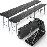 Arebos 2x Bierbank Faltbank 183x28x43 cm klappbar, Camping & Garten, Schwarz