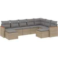vidaXL 9-tlg. Garten-Sofagarnitur mit Kissen Beige Poly Rattan