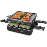 Emerio Gourmet-Set ‚Äì Raclette-Grill ‚Äì 600 W ‚Äì 4 Personen ‚Äì Rutschfest ‚Äì Inkl. 4 Holzspatel und -pfannen ‚Äì RG-120656 Schwarz