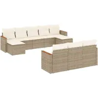 vidaXL 10-tlg. Garten-Sofagarnitur mit Kissen Beige Poly Rattan