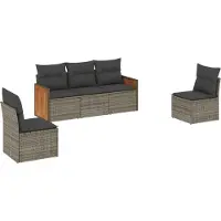 vidaXL 5-tlg. Garten-Sofagarnitur mit Kissen Grau Poly Rattan