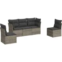 vidaXL 5-tlg. Garten-Sofagarnitur mit Kissen Grau Poly Rattan