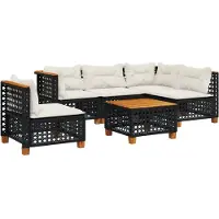 vidaXL 6-tlg. Garten-Sofagarnitur mit Kissen Schwarz Poly Rattan