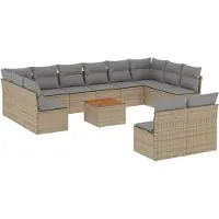 vidaXL 13-tlg. Garten-Sofagarnitur mit Kissen Beige Poly Rattan