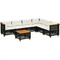 vidaXL 7-tlg. Garten-Sofagarnitur mit Kissen Schwarz Poly Rattan