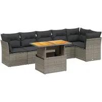 vidaXL 7-tlg. Garten-Sofagarnitur mit Kissen Grau Poly Rattan