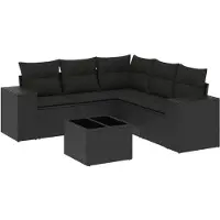 vidaXL 6-tlg. Garten-Sofagarnitur mit Kissen Schwarz Poly Rattan