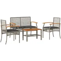 vidaXL 4-tlg. Garten-Lounge-Set mit Kissen Grau Poly Rattan