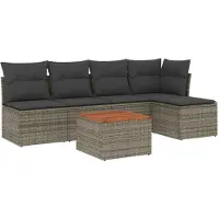 vidaXL 6-tlg. Garten-Sofagarnitur mit Kissen Grau Poly Rattan