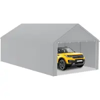 UISEBRT 4x8m Große Zeltgarage Garagenüberdachung - UV-beständiger Unterstand Carport Garagenzelt & Lagerzelt mit PE-Dach für Auto, SUV, LKW, Boot - Grau