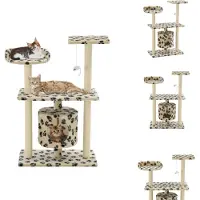 vidaXL Katzen-Kratzbaum Sisal 95 cm Beige Pfoten-Aufdruck - Kratzbäume