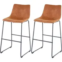 Mendler 2er-Set Barhocker HWC-D70, Barstuhl Tresenhocker, Stoff/Textil Vintage WildKunstleder