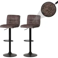 Mendler 2er-Set Barhocker HWC-G87, Tresenhocker Barstuhl, höhenverstellbar drehbar, Stoff Chenille (465g/m²) braun