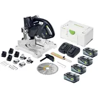 Festool SYMC 70 EB-Basic SYMMETRIC Akku Leistensäge 36 V ( 2 x 18 V ) 216 mm + 4x Akku 8,0 Ah + Doppelladegerät + Systainer