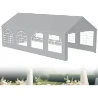 LZQ Pavillon 4x8 m wasserdicht mit UV-Schutz 50+, stabiles Partyzelt mit abnehmbaren Seitenteilen – Grau – 32 m²