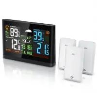 Bearware Funkwetterstation mit Farbdisplay, Wetterstation Funk mit 3 Außensensoren, Luftdruck, Temperaturtrend, Wetterprognose