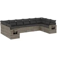 vidaXL 10-tlg. Garten-Sofagarnitur mit Kissen Grau Poly Rattan