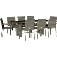 vidaXL 9-tlg. Garten-Essgruppe mit Kissen Grau Poly Rattan