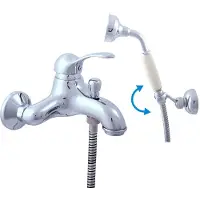 RAV LABE Wand-Wannenmischer Wandmontage in Chrom, Gold oder Messing SLEZAK Ihre Auswahl: Mit Handbrause mit schwenkbarem Halter, Oberfläche: Chrom,