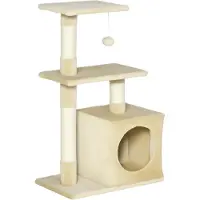 SUGIFT Kratzbaum mit Sisal-Kratzsäule, Katzenbaum mit Schlafhöhle, Kletterbaum Plüsch, Beige | 50 x 30 x 81,5 cm | 2 Plattformen | E1-Spanplatte