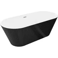 Mexen Yara freistehende gerillte Badewanne 170 x 75 cm, weiß/schwarz, Überlauf gebürstetes Nickel - 52861707575-97