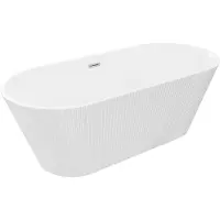 Mexen Yara freistehende geriffelte Badewanne 170 x 75 cm, weiß, Überlauf gebürsteter Nickel - 52861707500-97