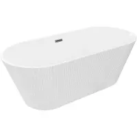 Mexen Yara freistehende, geriffelte Badewanne 170 x 75 cm, weiß, Überlauf Gun Metal - 52861707500-95