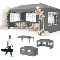 UISEBRT Faltpavillon 3x6 m Faltbar Gartenpavillon wasserdicht UV-Schutz Partyzelt mit Tasche Grau, 6 Seitenwände (4 Fenster, 2 Reißverschluss)
