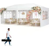UISEBRT Faltpavillon 3x6 m Faltbar Gartenpavillon wasserdicht UV-Schutz Partyzelt mit Tasche Weiß, 6 Seitenwände (4 Fenster, 2 Reißverschluss)