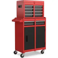 Costway 2in1 Werkstattwagen mit Koffer, 8 Fächer, Haken & verstellbarem Regal, Werkzeugwagen abschließbar auf Rädern bis 100kg Metall 59x28x102cm