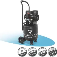 Stahlwerk Kompressor mit 30 L Tank (ST-308V Pro) – ölfrei & leise, 8 bar, Silent-Druckluftkompressor mit Brushless-Motoren, 1,97 PS, 1,45 kW 250 l/min