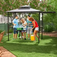 Northix Grillpavillon mit Seitenmarkise, Doppeldach, Metallregalen